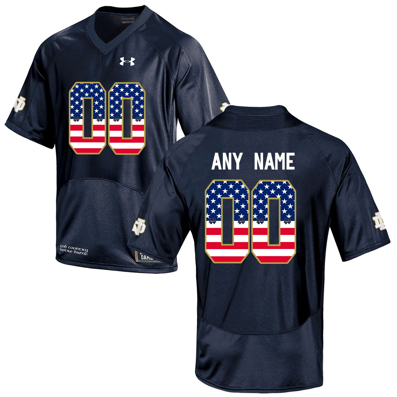 Men Norte Dame Fighting Irish #00 Any Name Navy Blue Flag Customized NCAA Jerseys